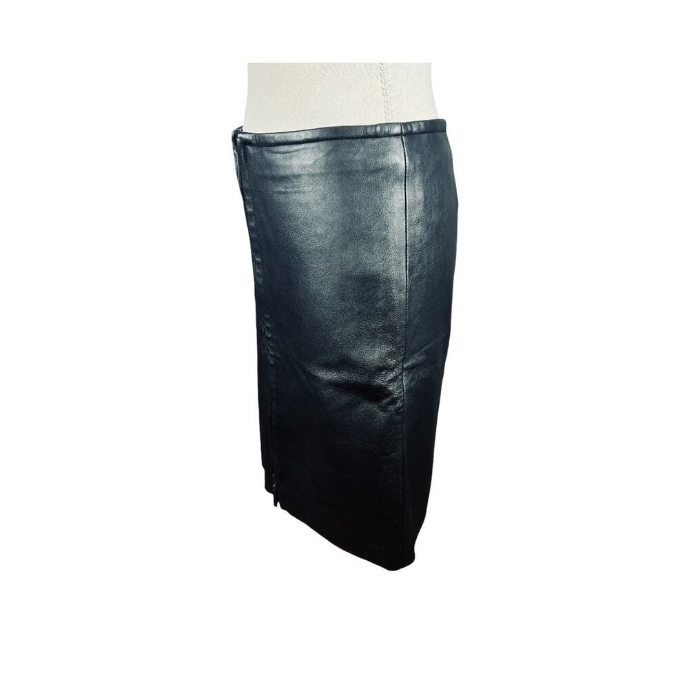 Express Genuine Leather Zip Front Mini Skirt Black 90s Y2K Office Siren Size 3/4 - Picture 5 of 8